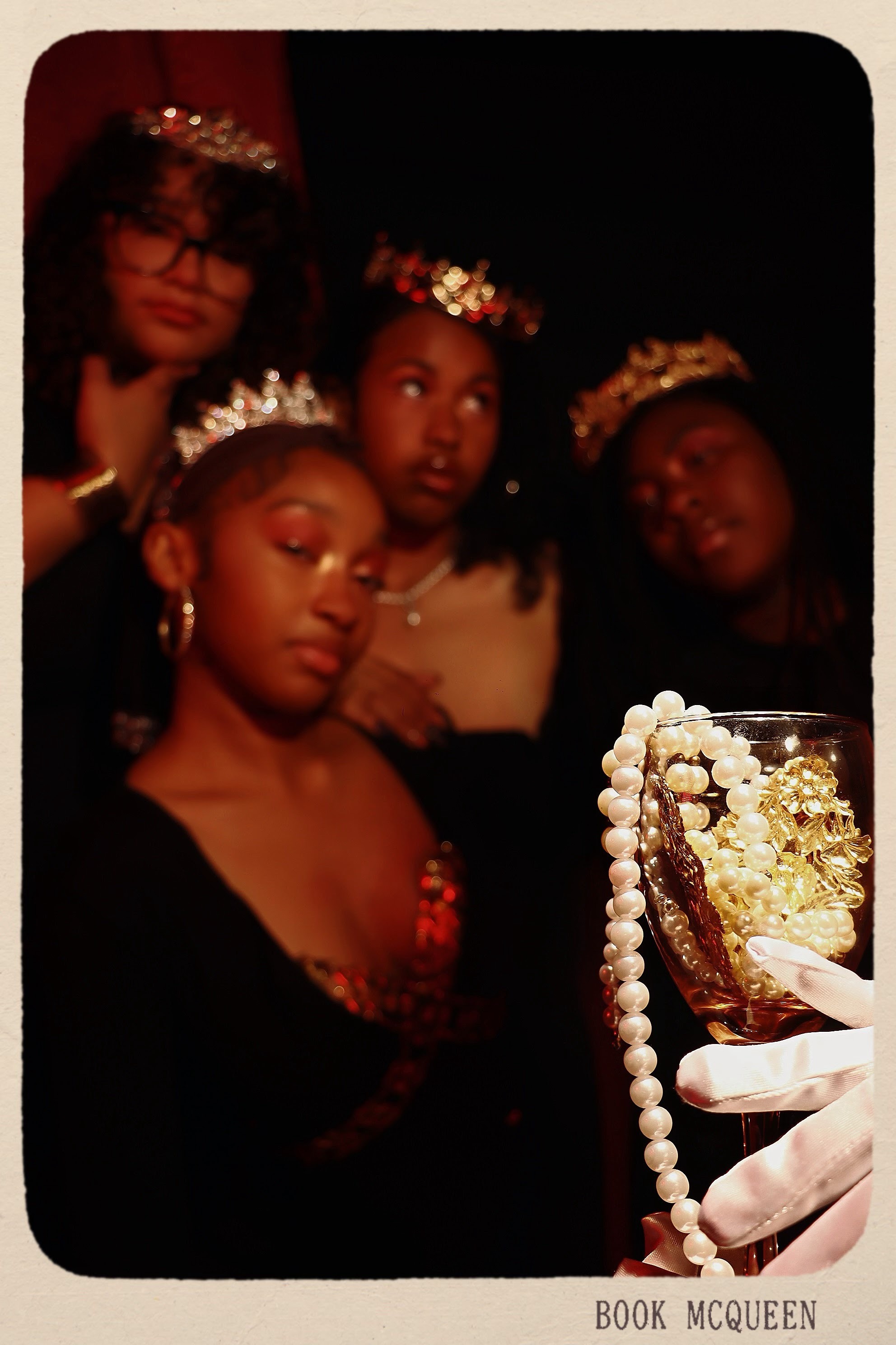 Court of queens — pearls in a chalice.