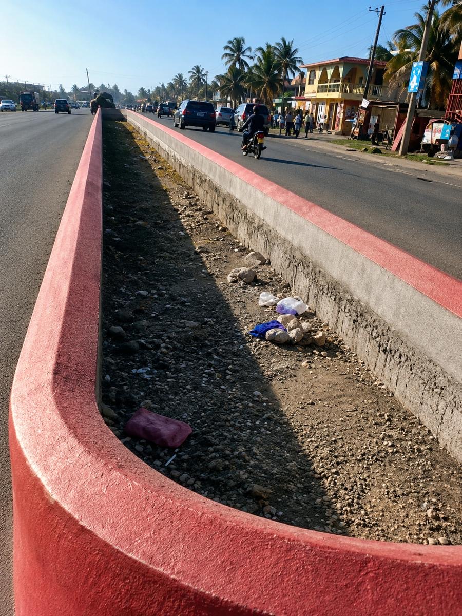 After — the median cleared and curbed, ready to be replanted.